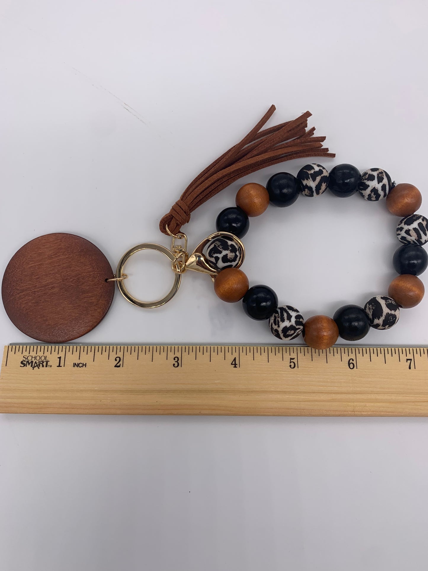 Animal Print Wood Bead Wristlet/ Solid Colors / Key Chain Wristlet with Suede Tassel